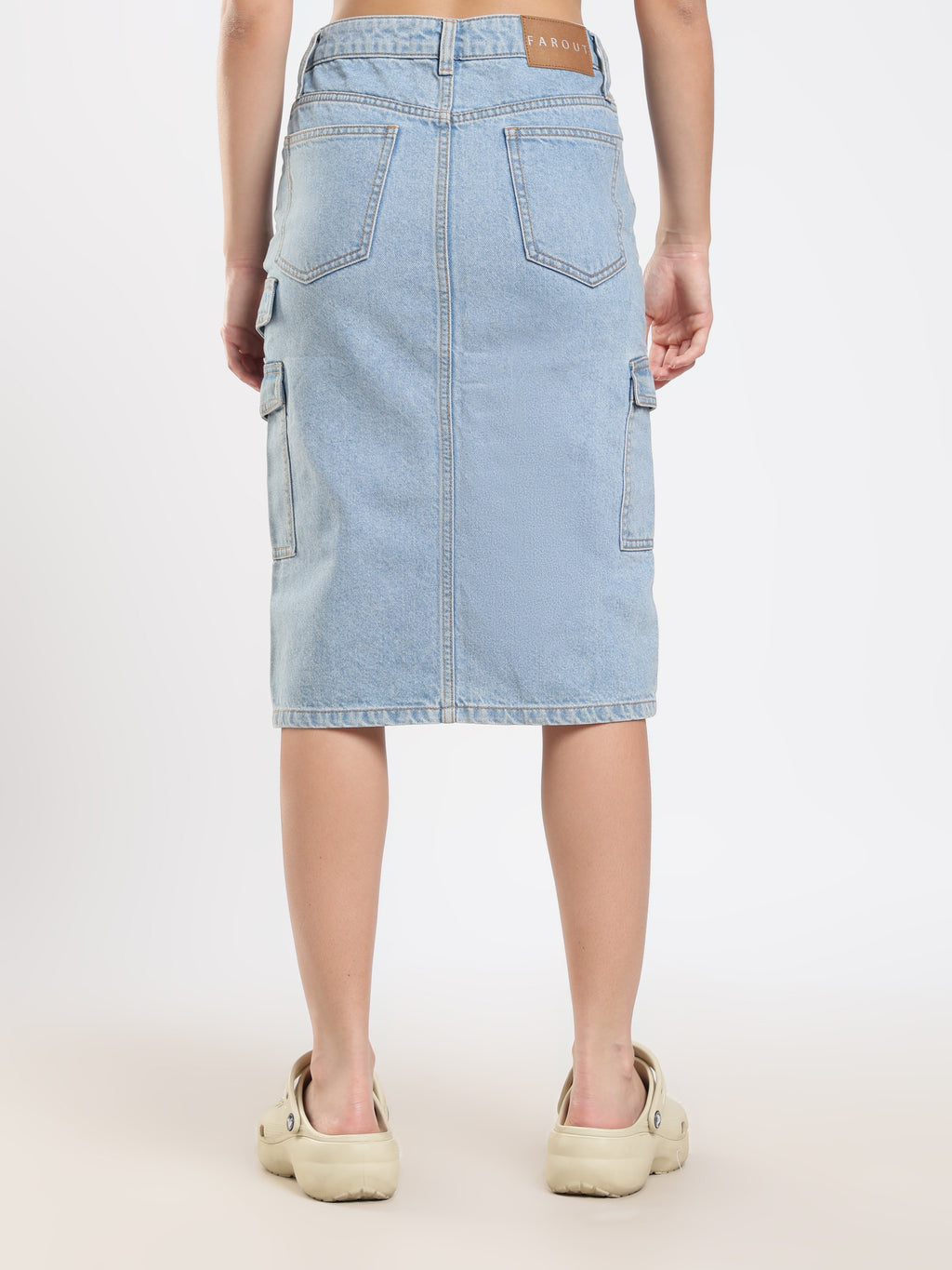 Denim Cargo Midi Skirt