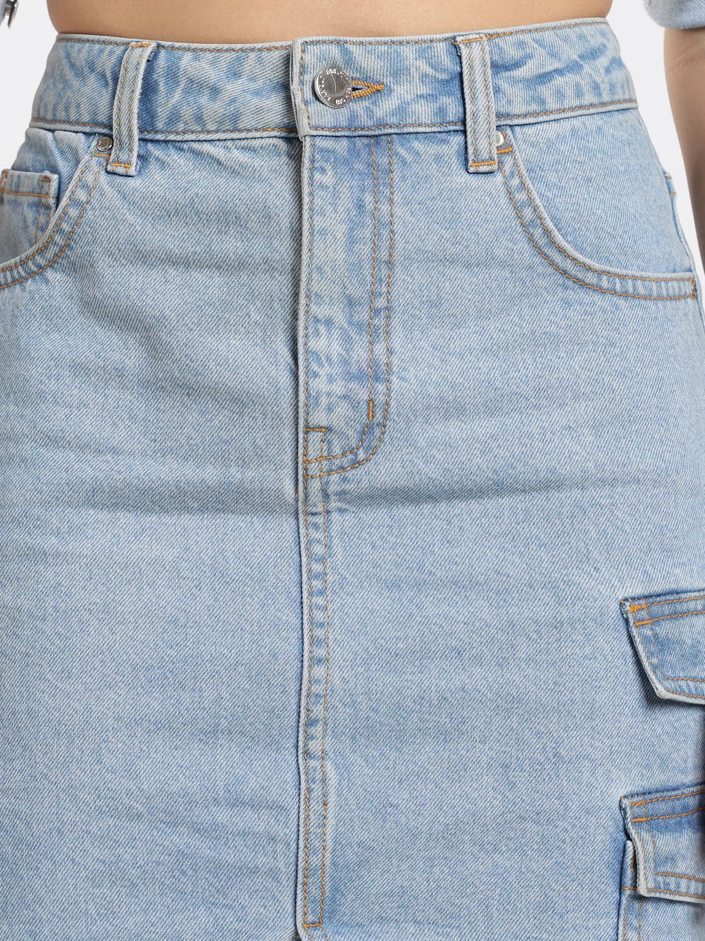 Denim Cargo Midi Skirt
