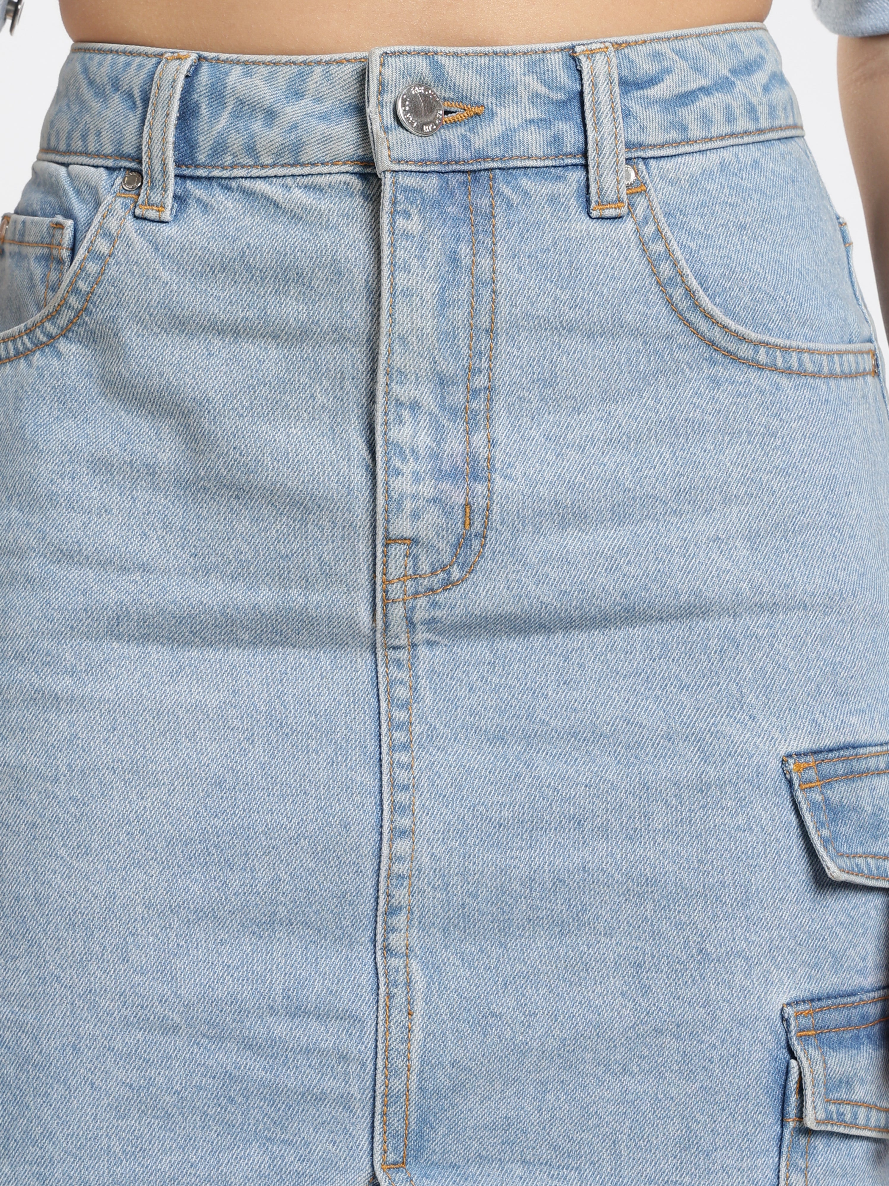 Denim Cargo Midi Skirt