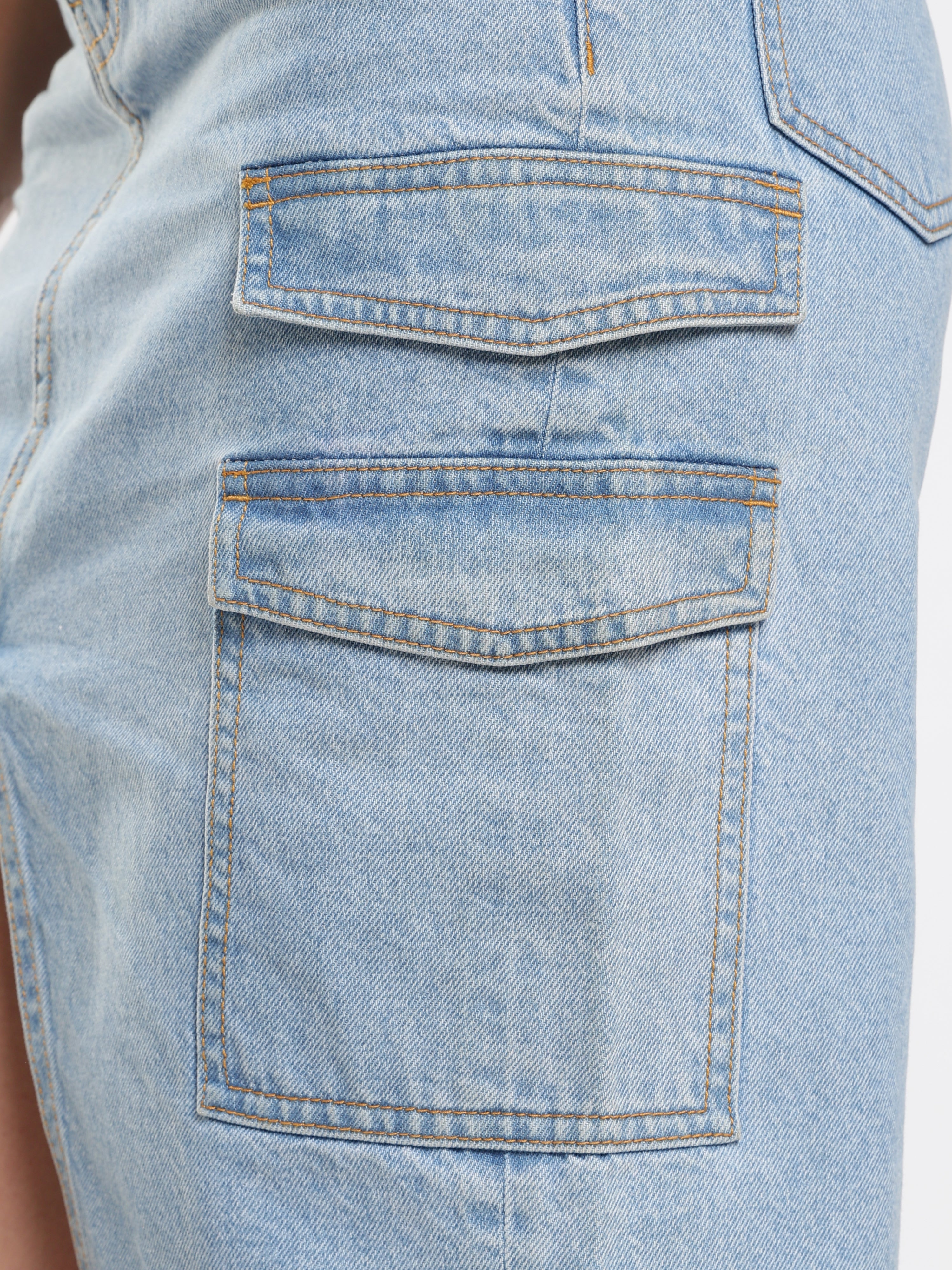 Denim Cargo Midi Skirt