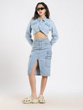Denim Cargo Midi Skirt