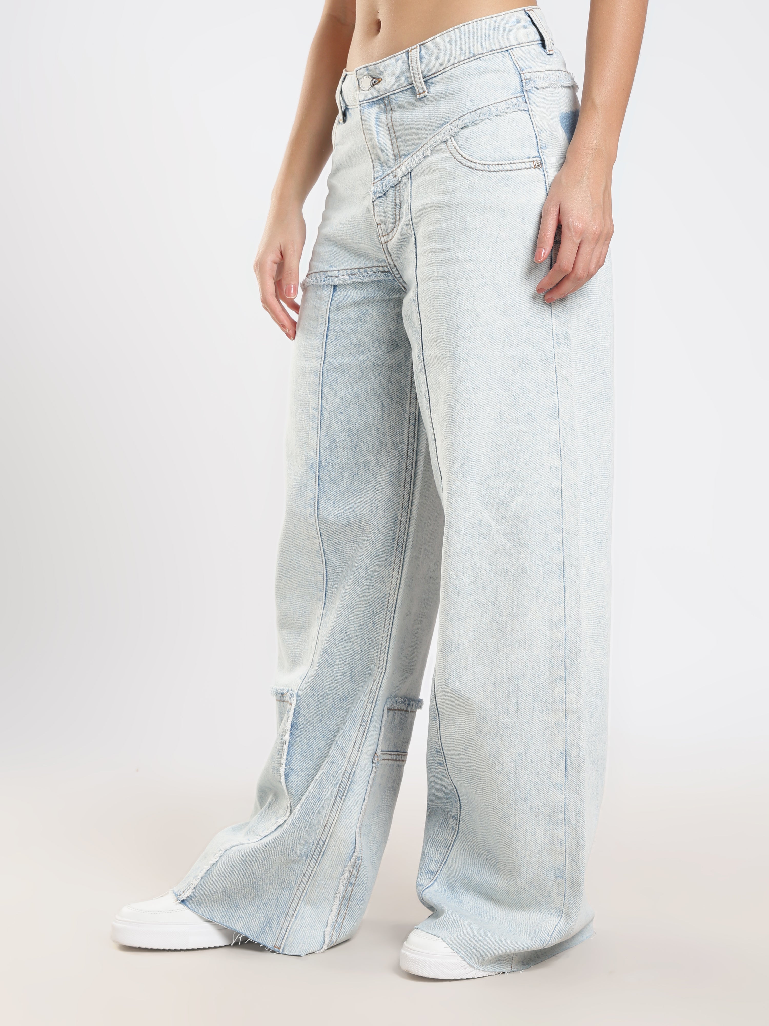 Light Wash Panel Denim Pants