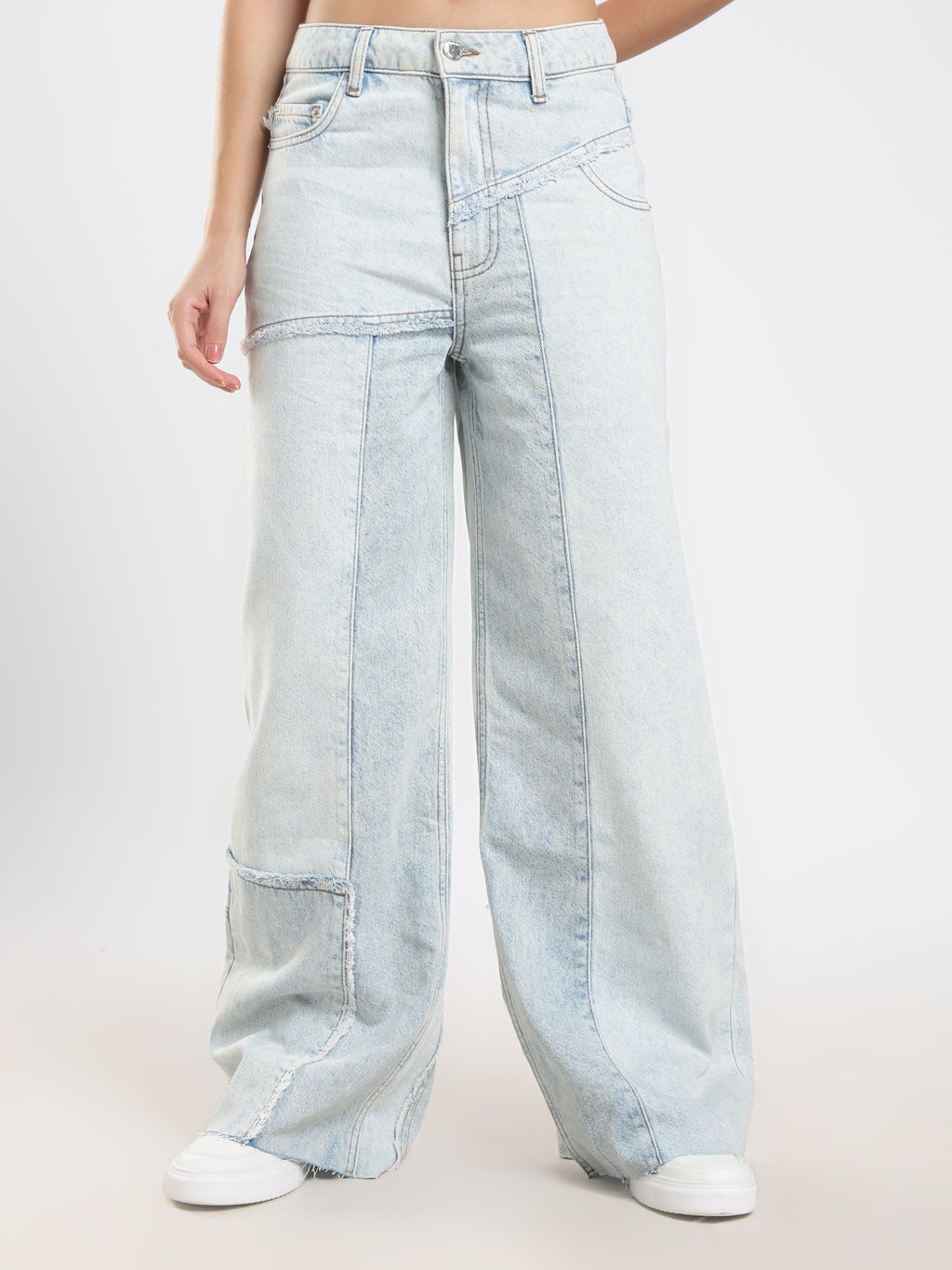 Light Wash Panel Denim Pants