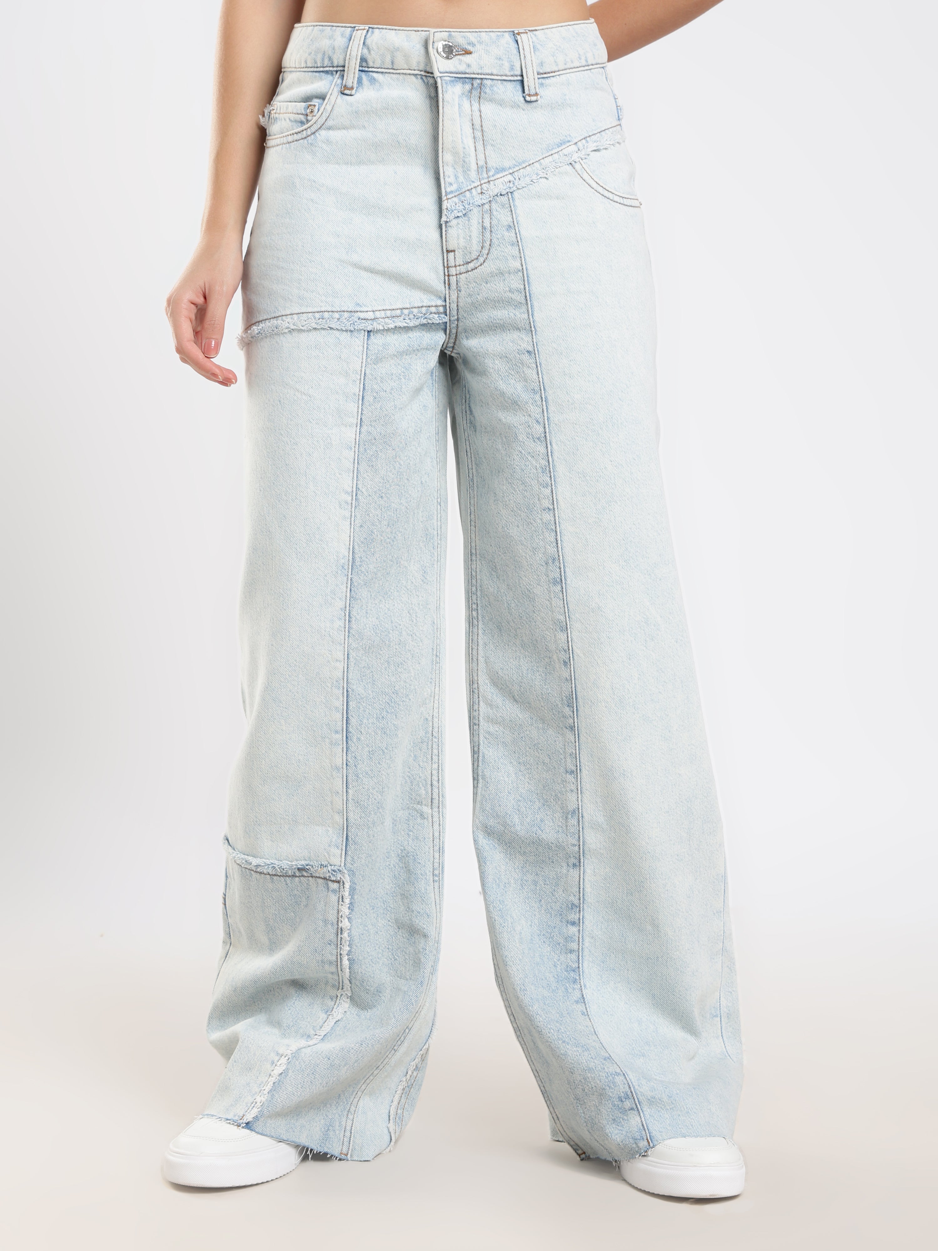 Light Wash Panel Denim Pants