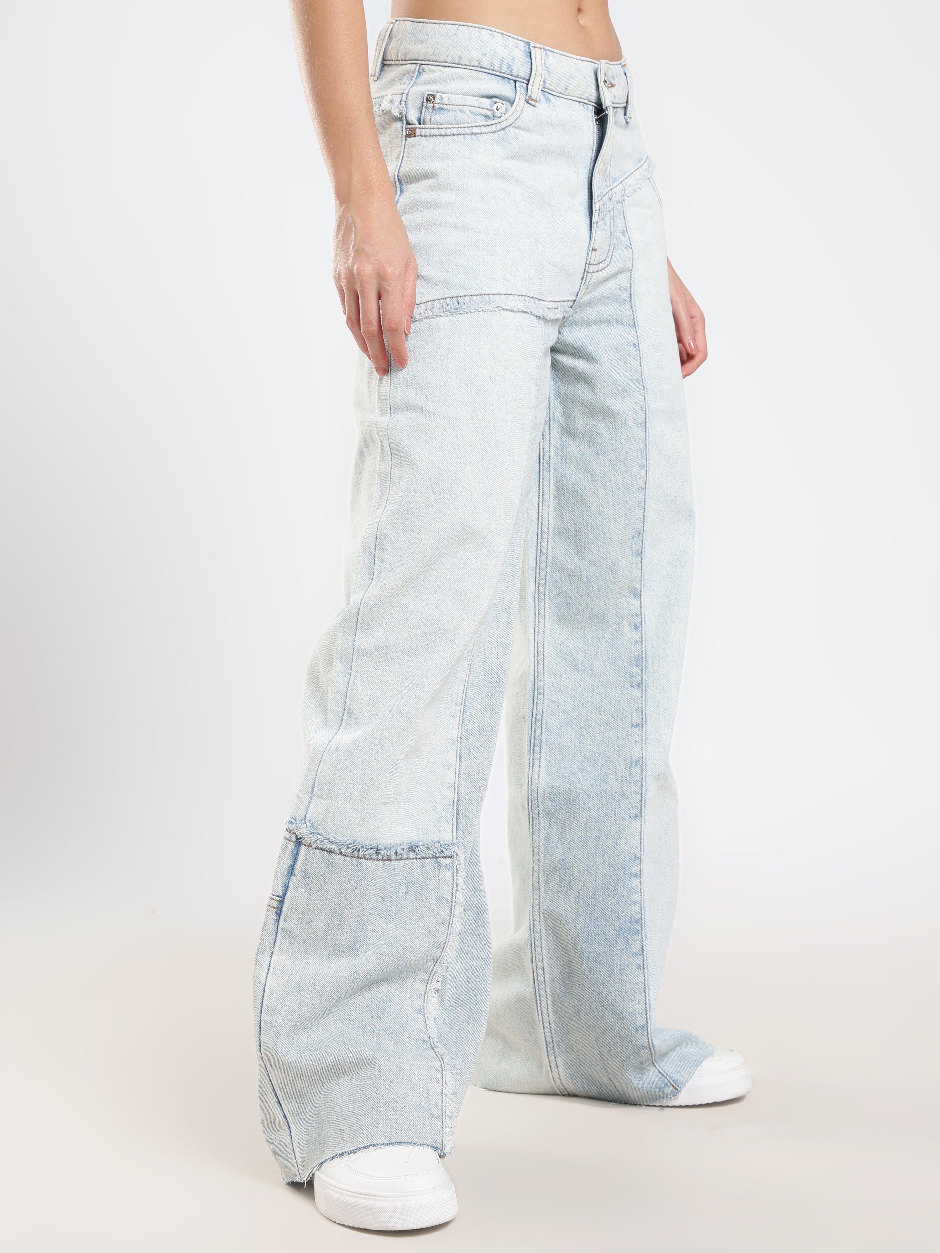 Light Wash Panel Denim Pants
