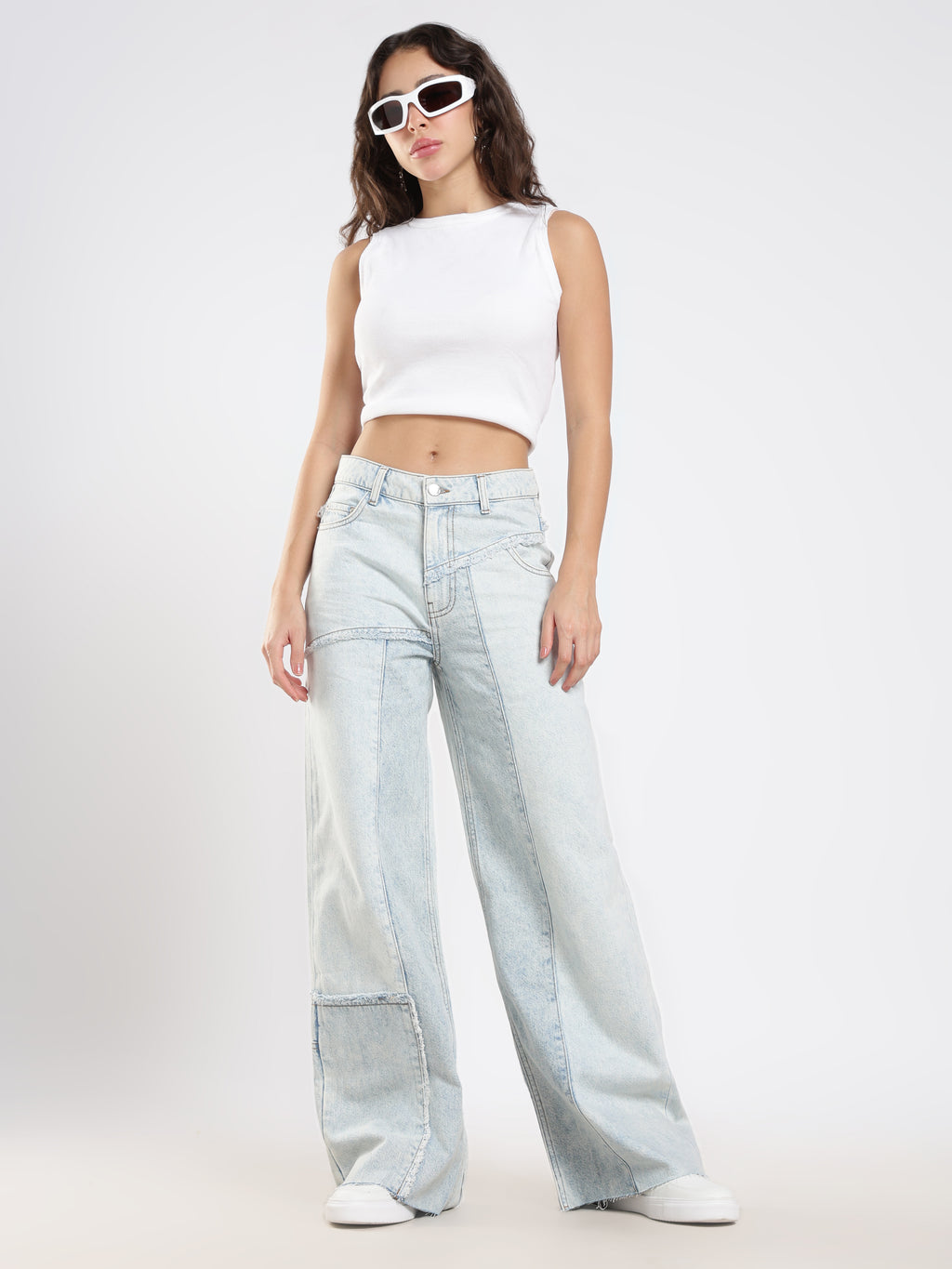 Light Wash Panel Denim Pants