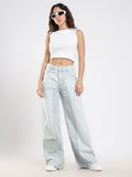 Light Wash Panel Denim Pants