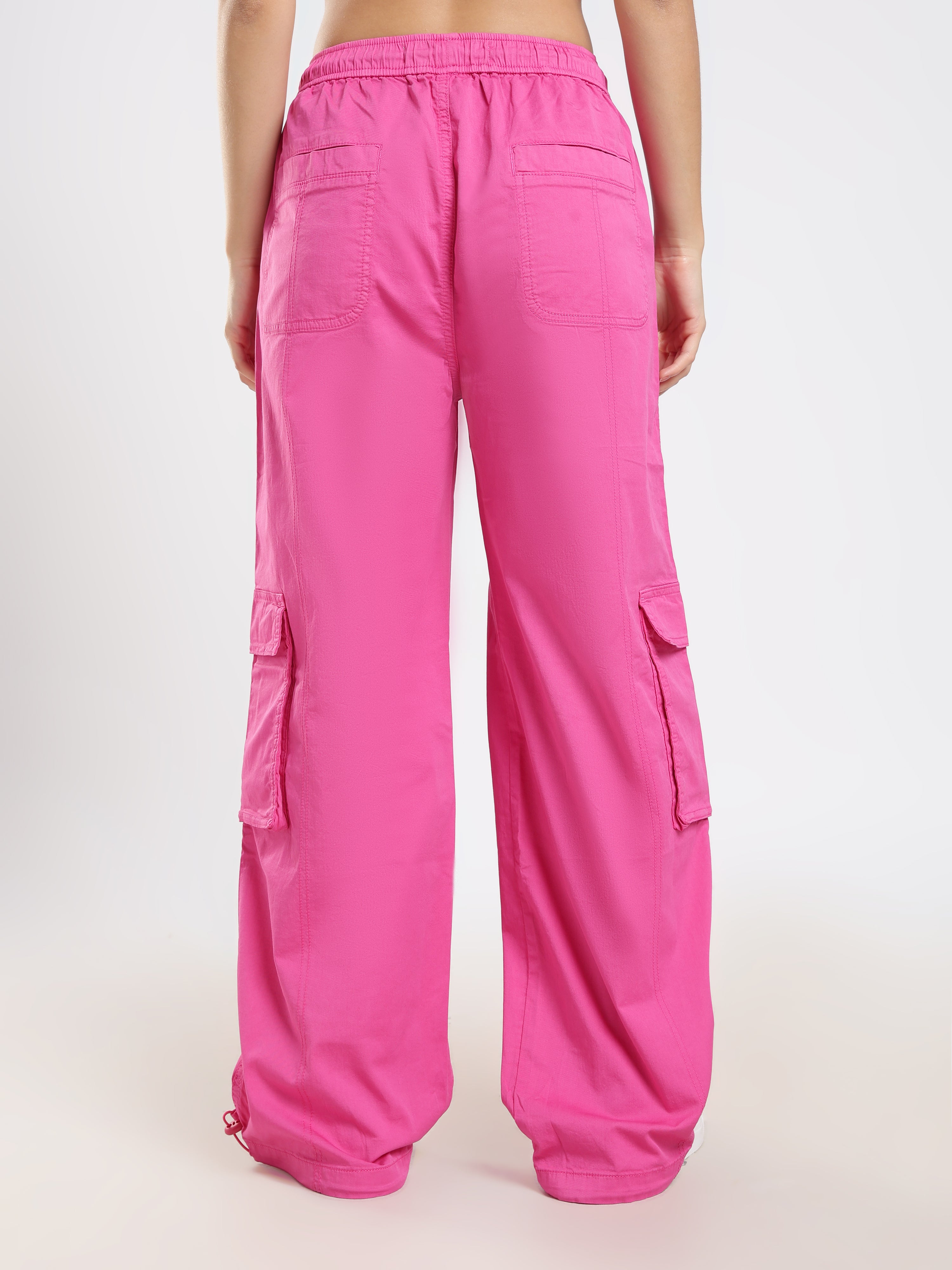 Pink Wide-Leg Cargo Pants