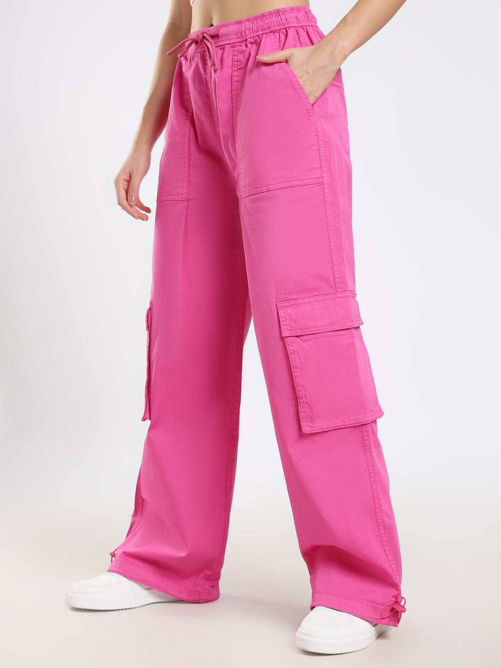 Pink Wide-Leg Cargo Pants