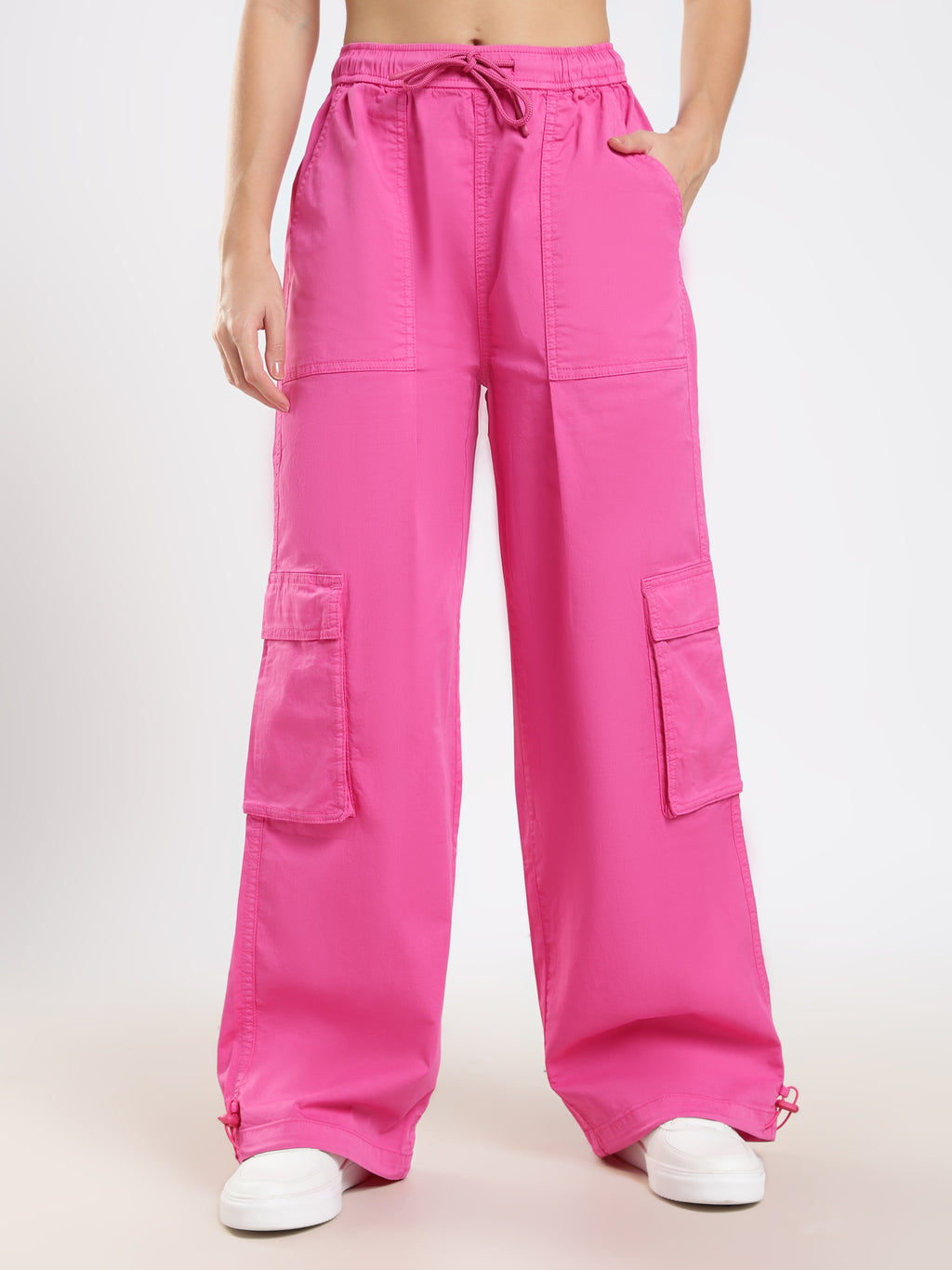 Pink Wide-Leg Cargo Pants