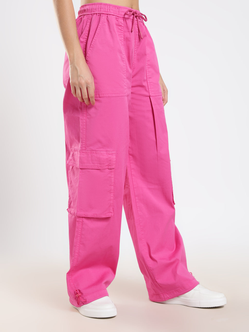 Pink Wide-Leg Cargo Pants