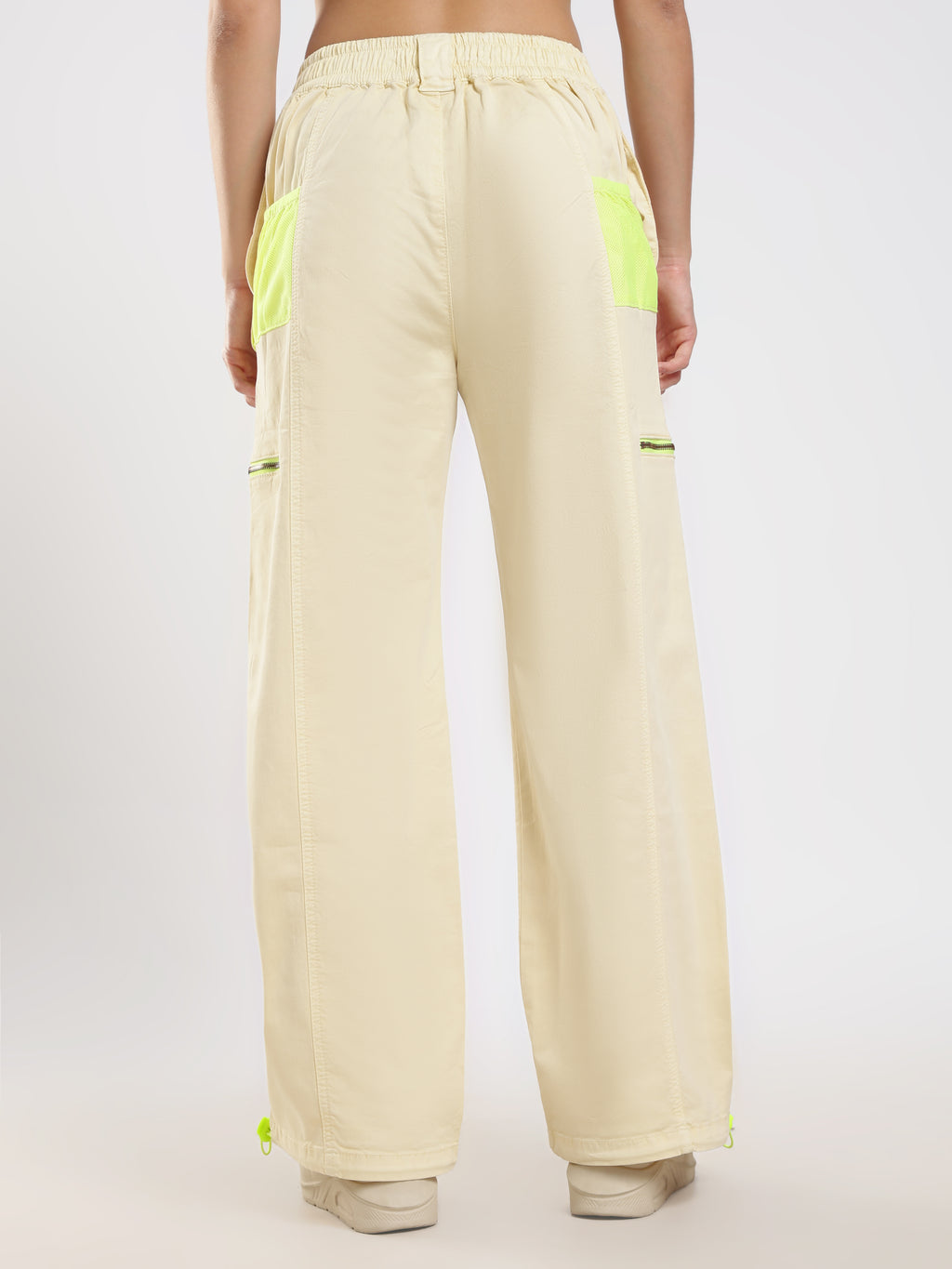 Beige Neon Detail Cargo Pants