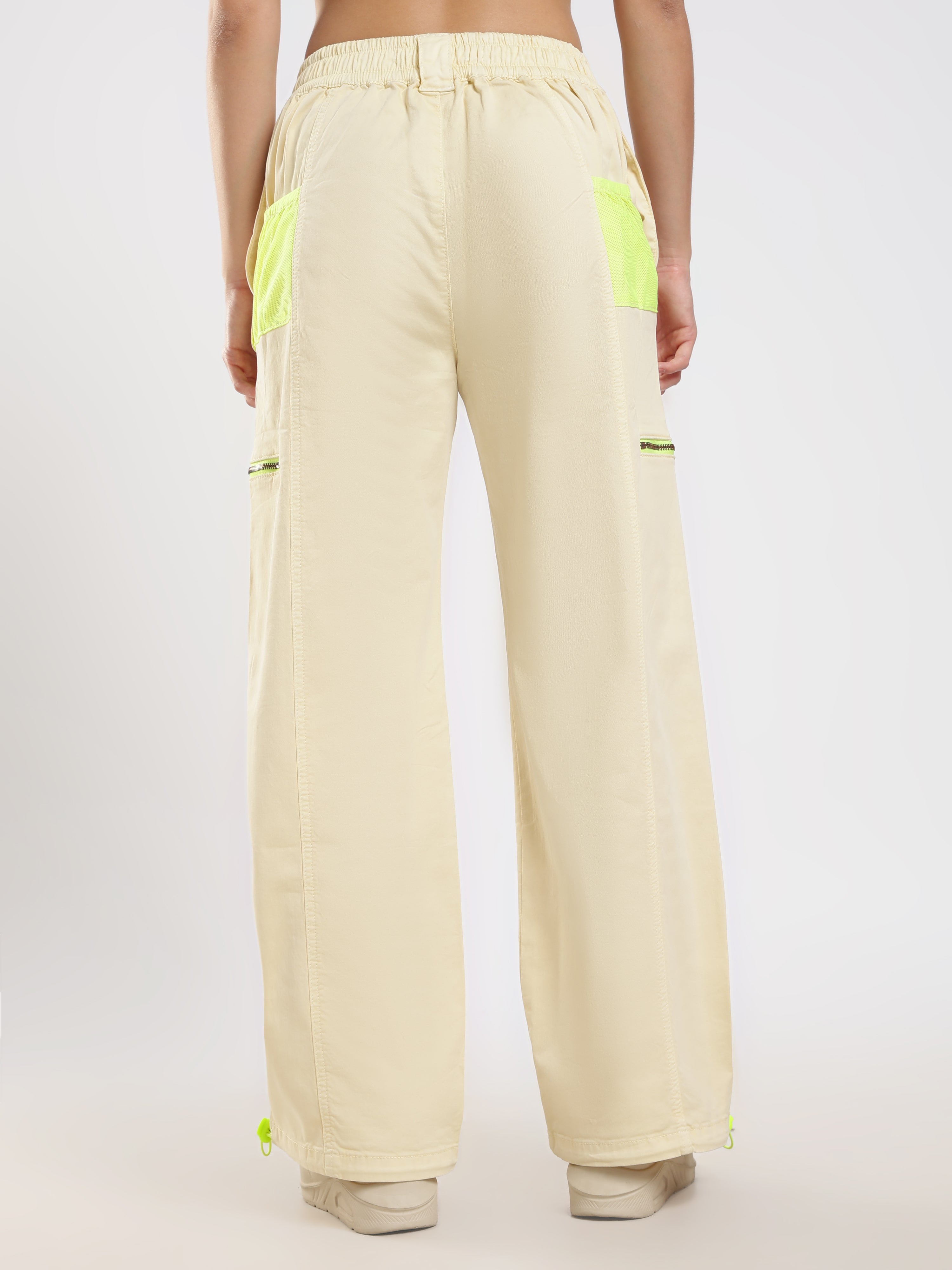 Beige Neon Detail Cargo Pants