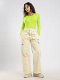 Beige Neon Detail Cargo Pants