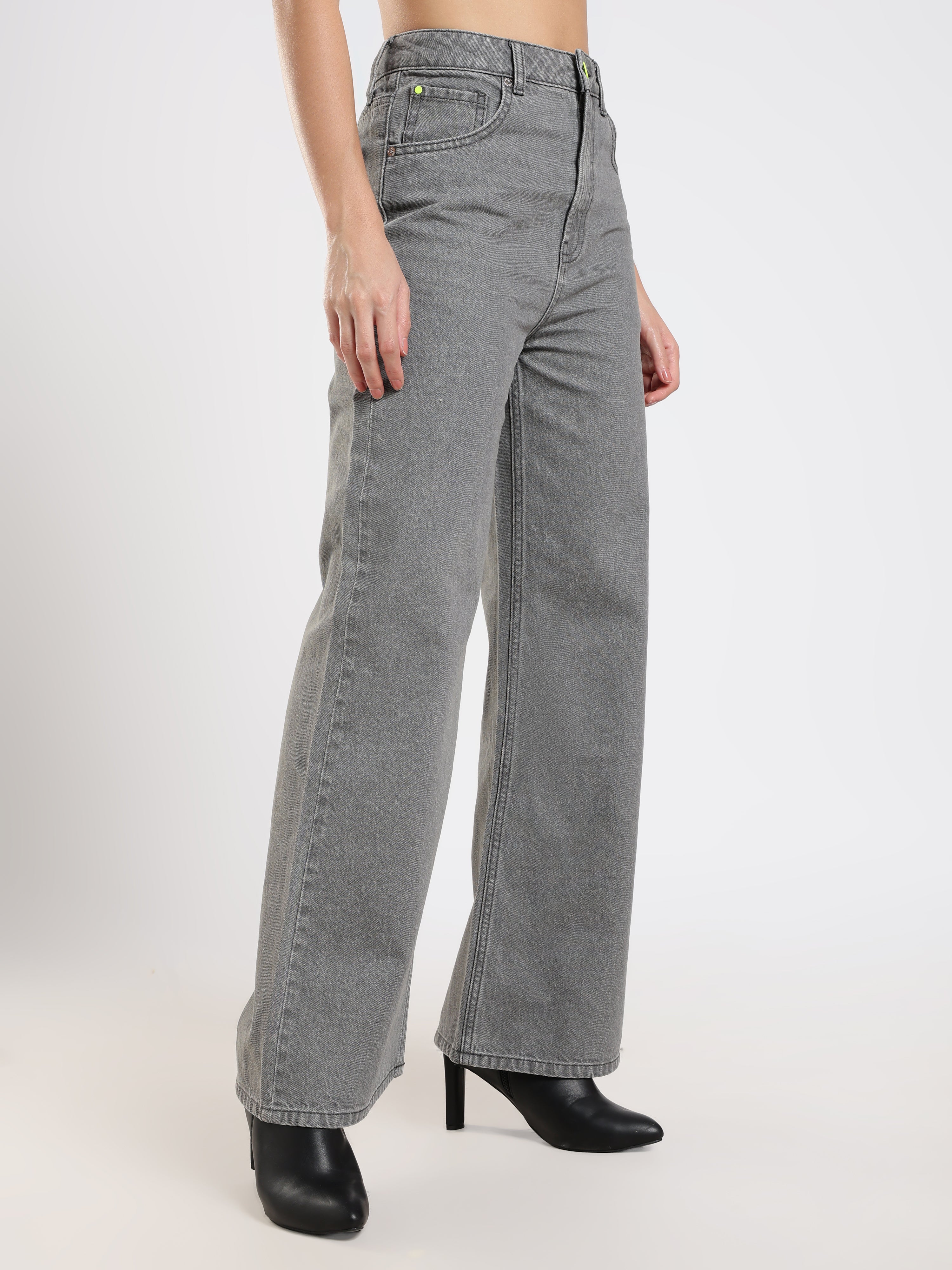 Grey Wide-Leg Denim Pants