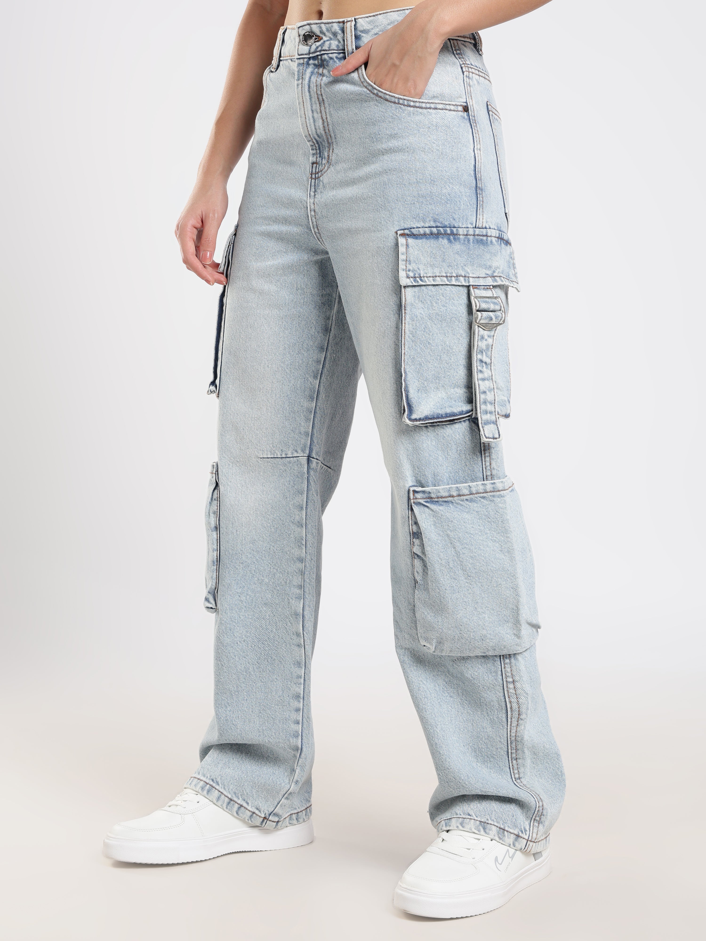 Light Wash Utility Cargo Jeans