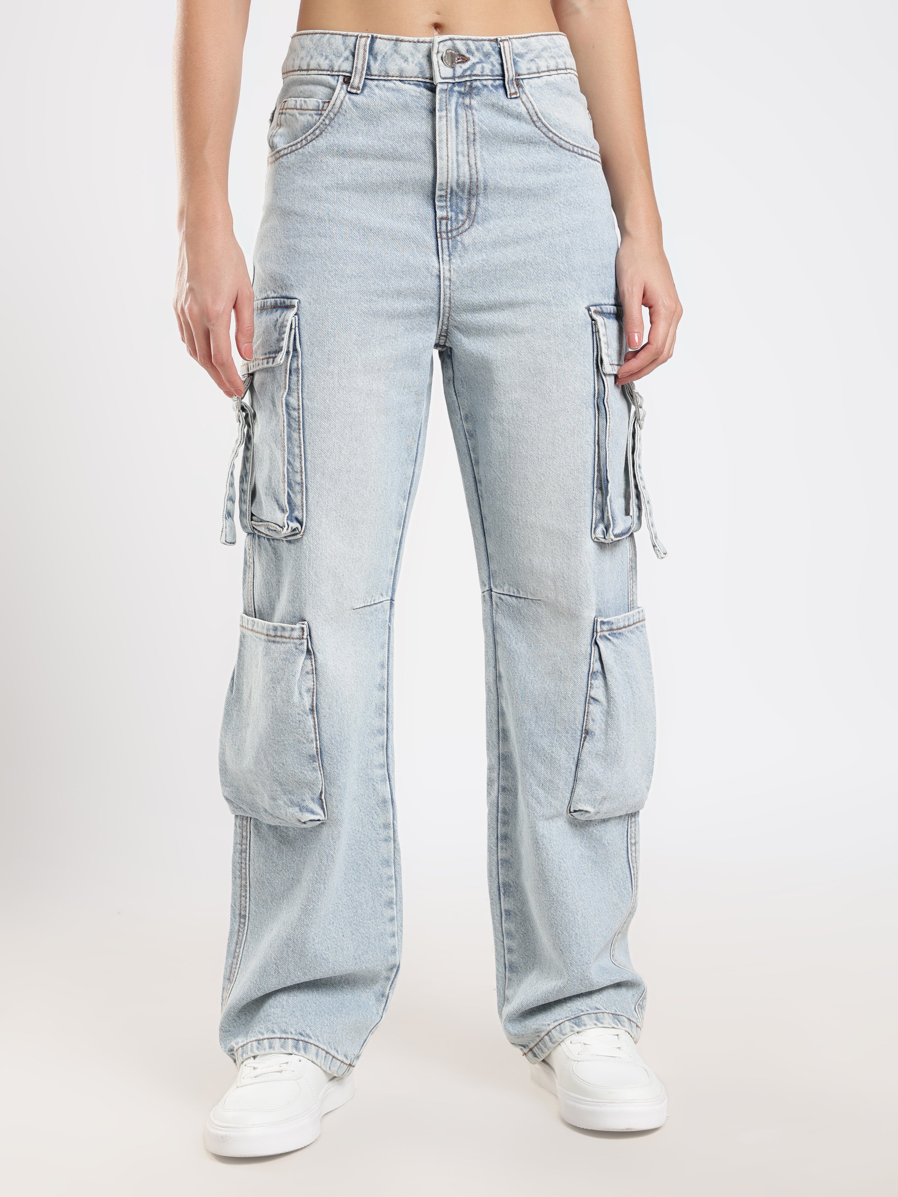 Light Wash Utility Cargo Jeans