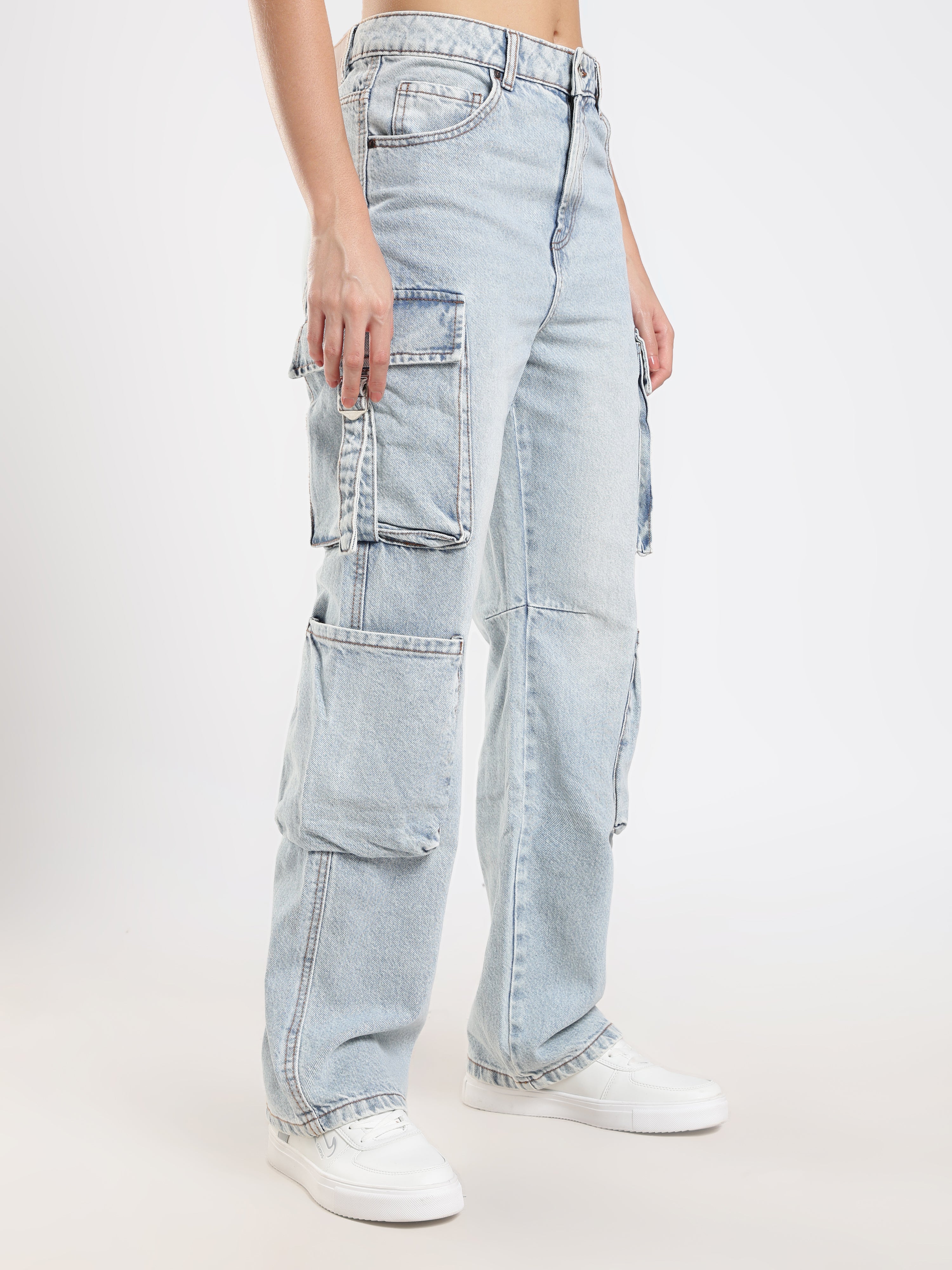 Light Wash Utility Cargo Jeans