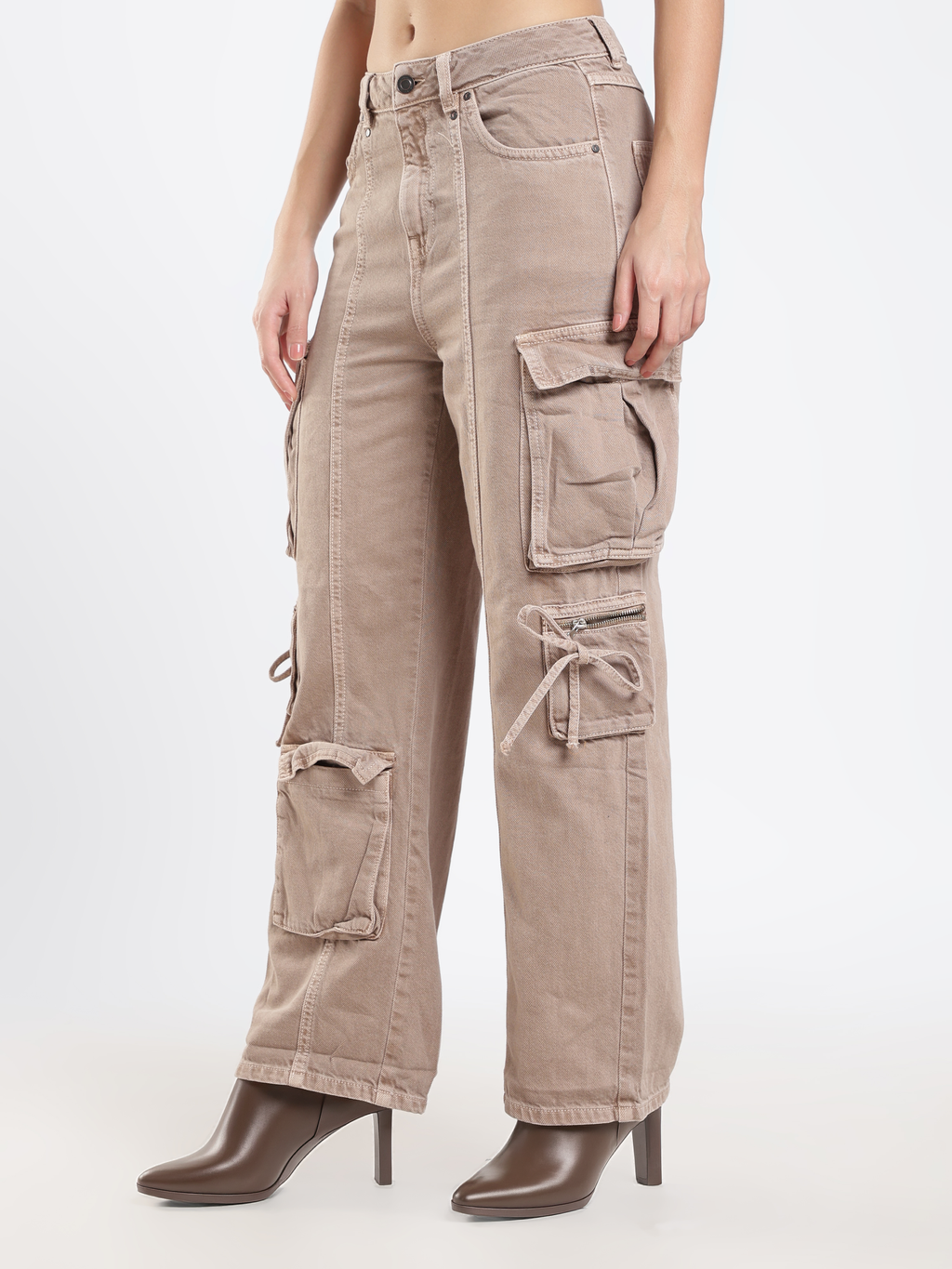 Beige Multi-Pocket Cargo Pants