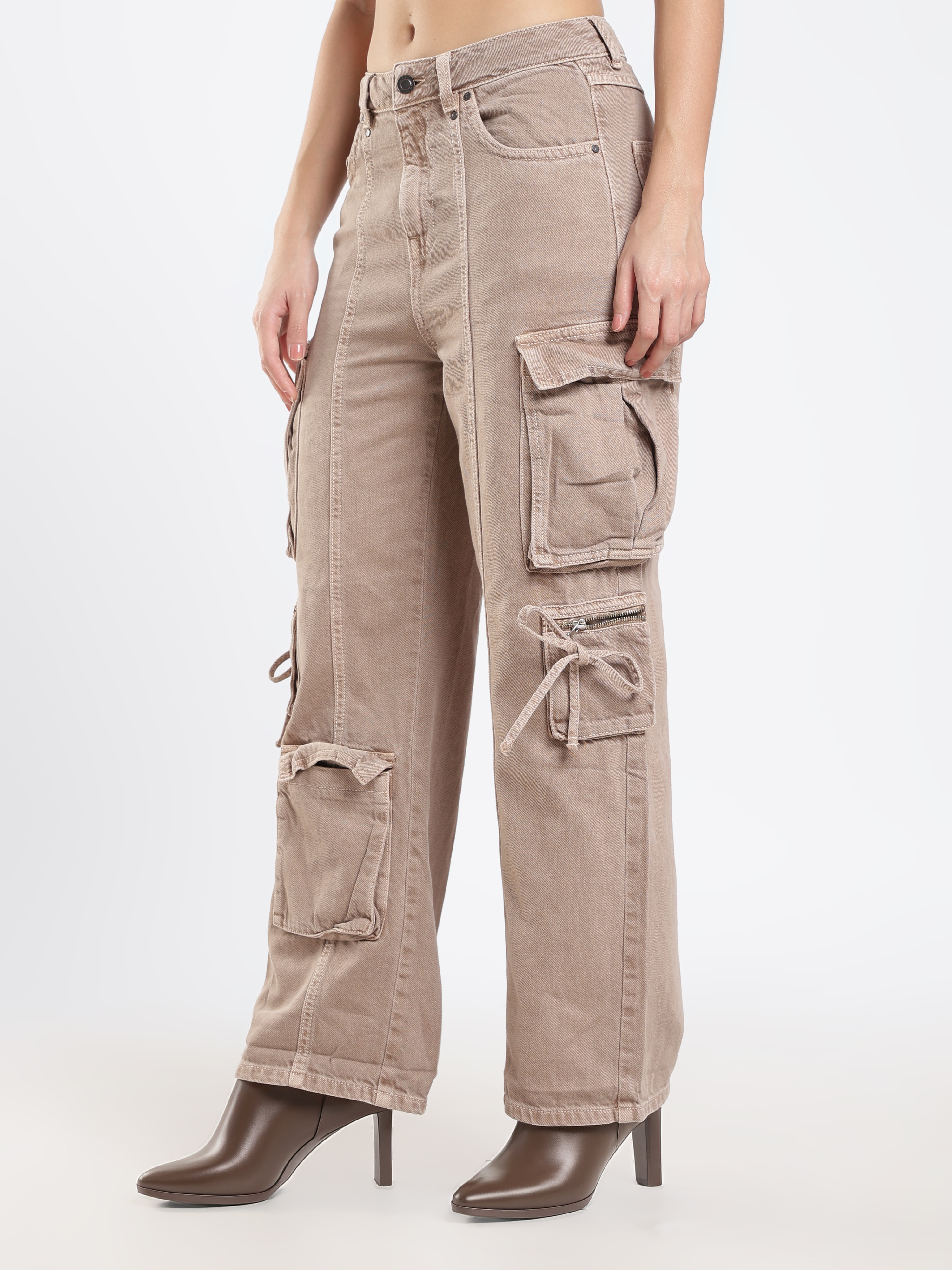 Beige Multi-Pocket Cargo Pants