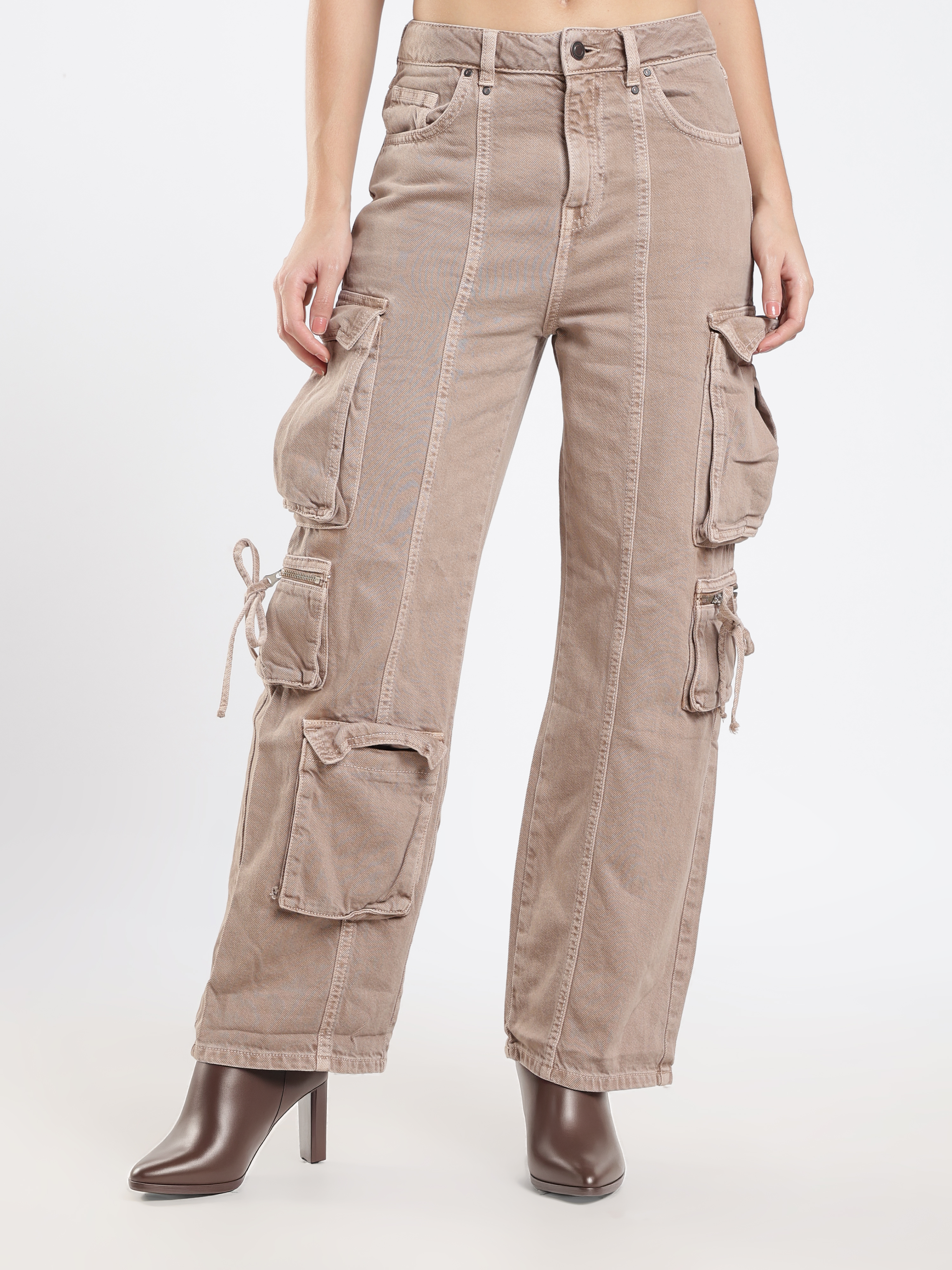 Beige Multi-Pocket Cargo Pants
