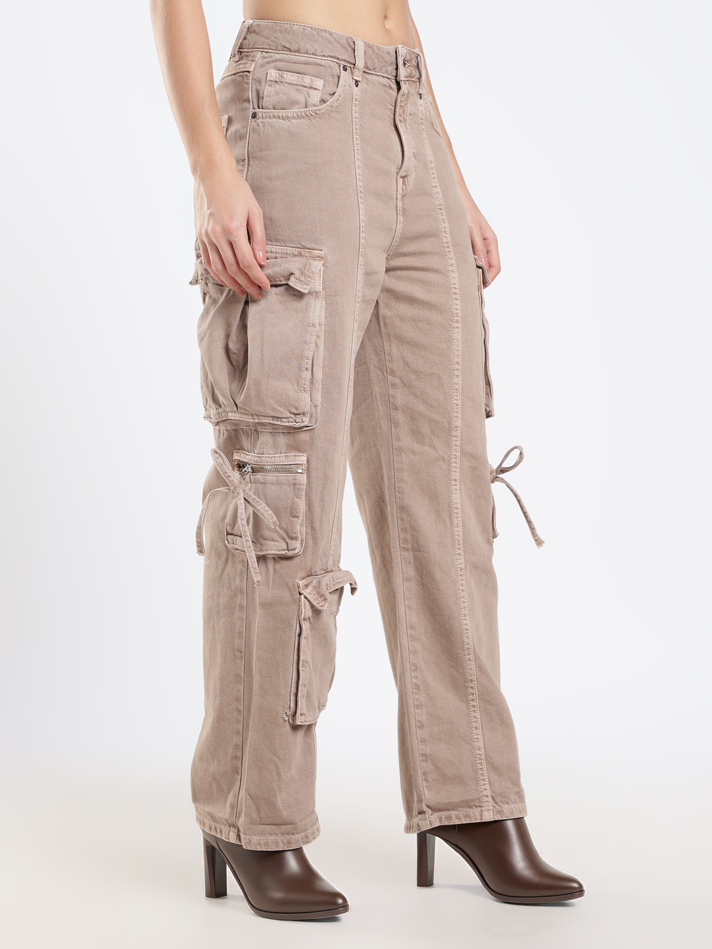 Beige Multi-Pocket Cargo Pants
