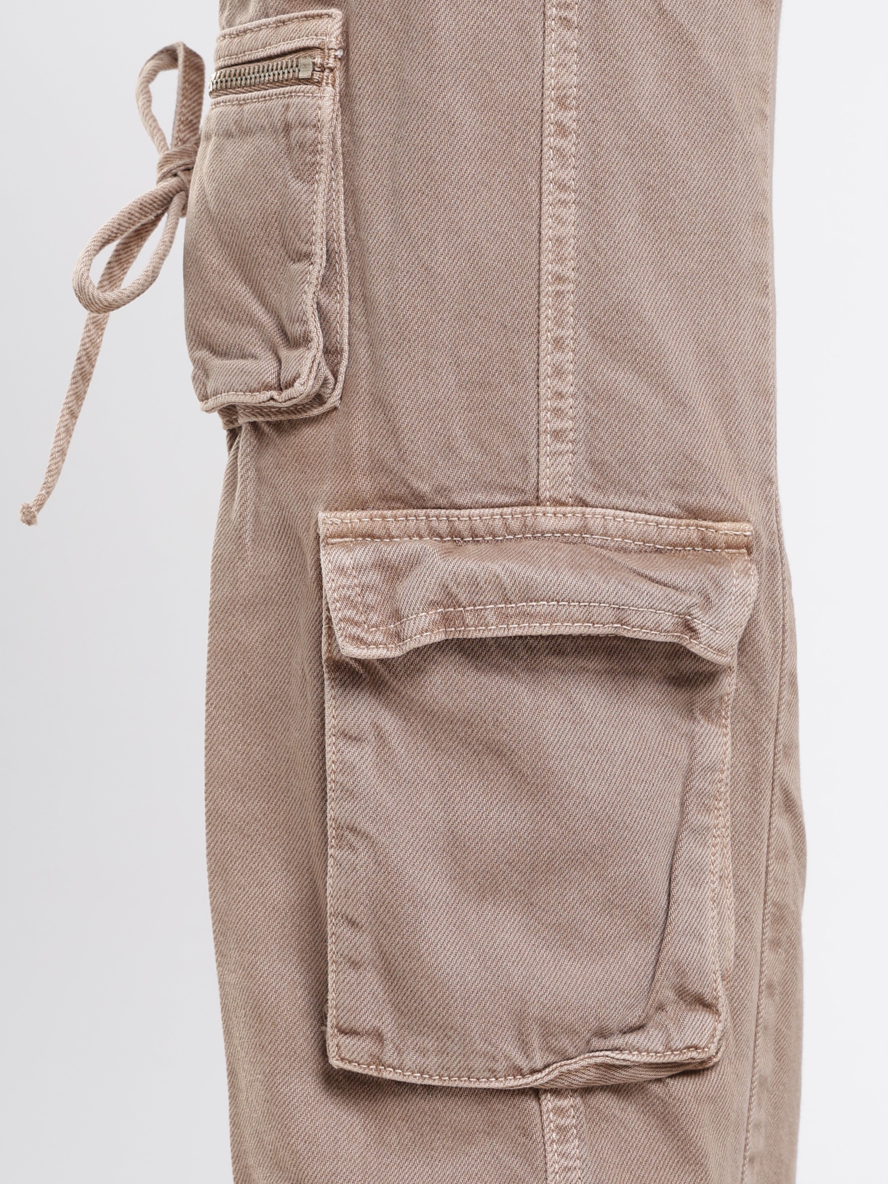 Beige Multi-Pocket Cargo Pants
