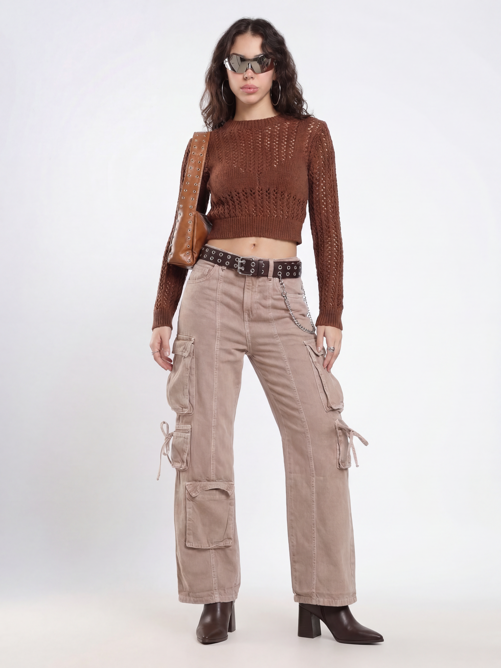 Beige Multi-Pocket Cargo Pants