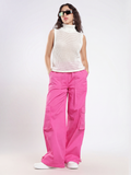 Pink Wide-Leg Cargo Pants