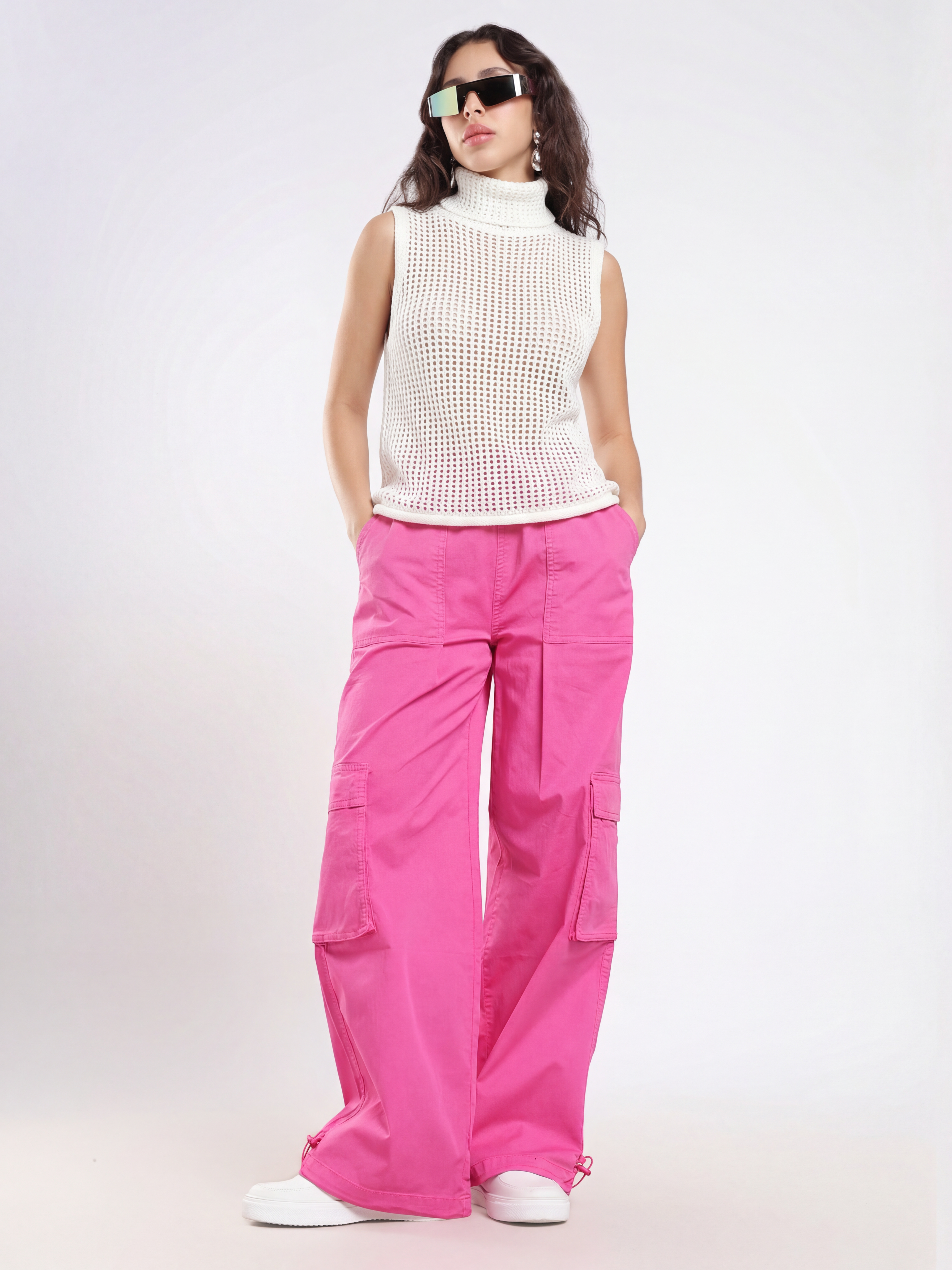 Pink Wide-Leg Cargo Pants