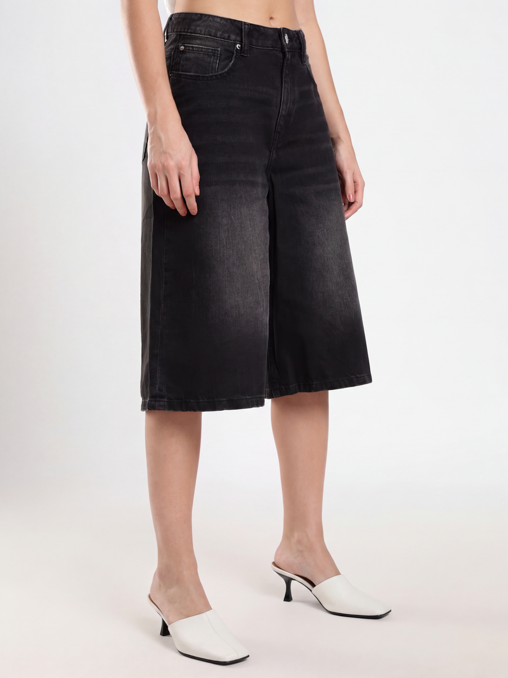 Washed Black Denim Bermuda Shorts