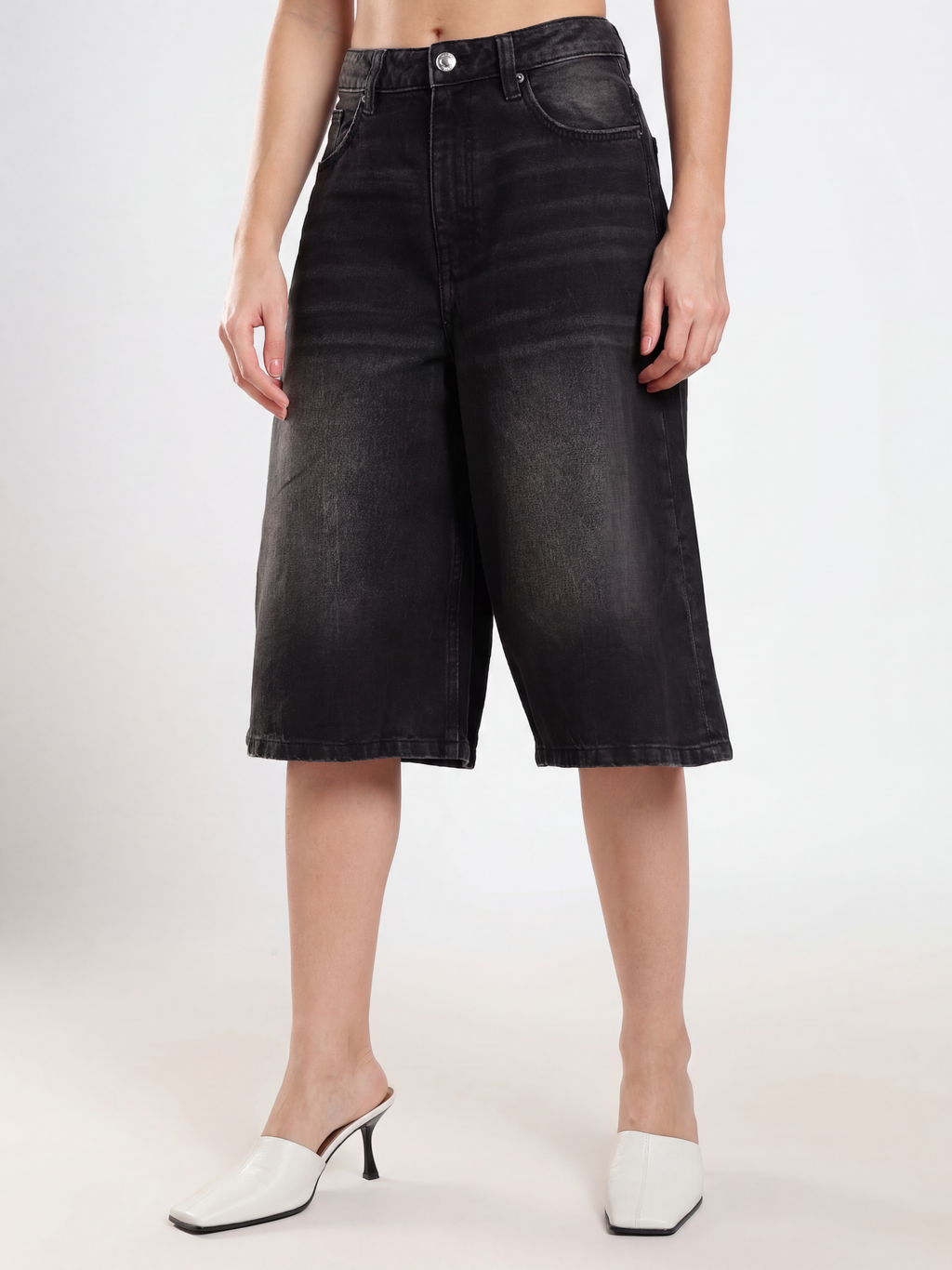 Washed Black Denim Bermuda Shorts