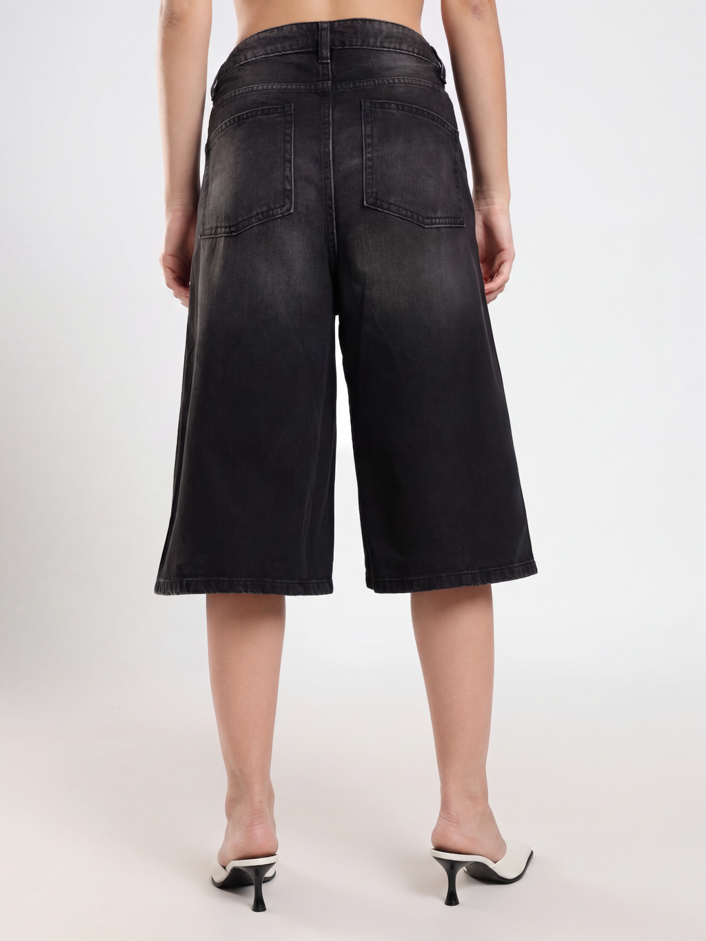 Washed Black Denim Bermuda Shorts