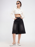 Washed Black Denim Bermuda Shorts