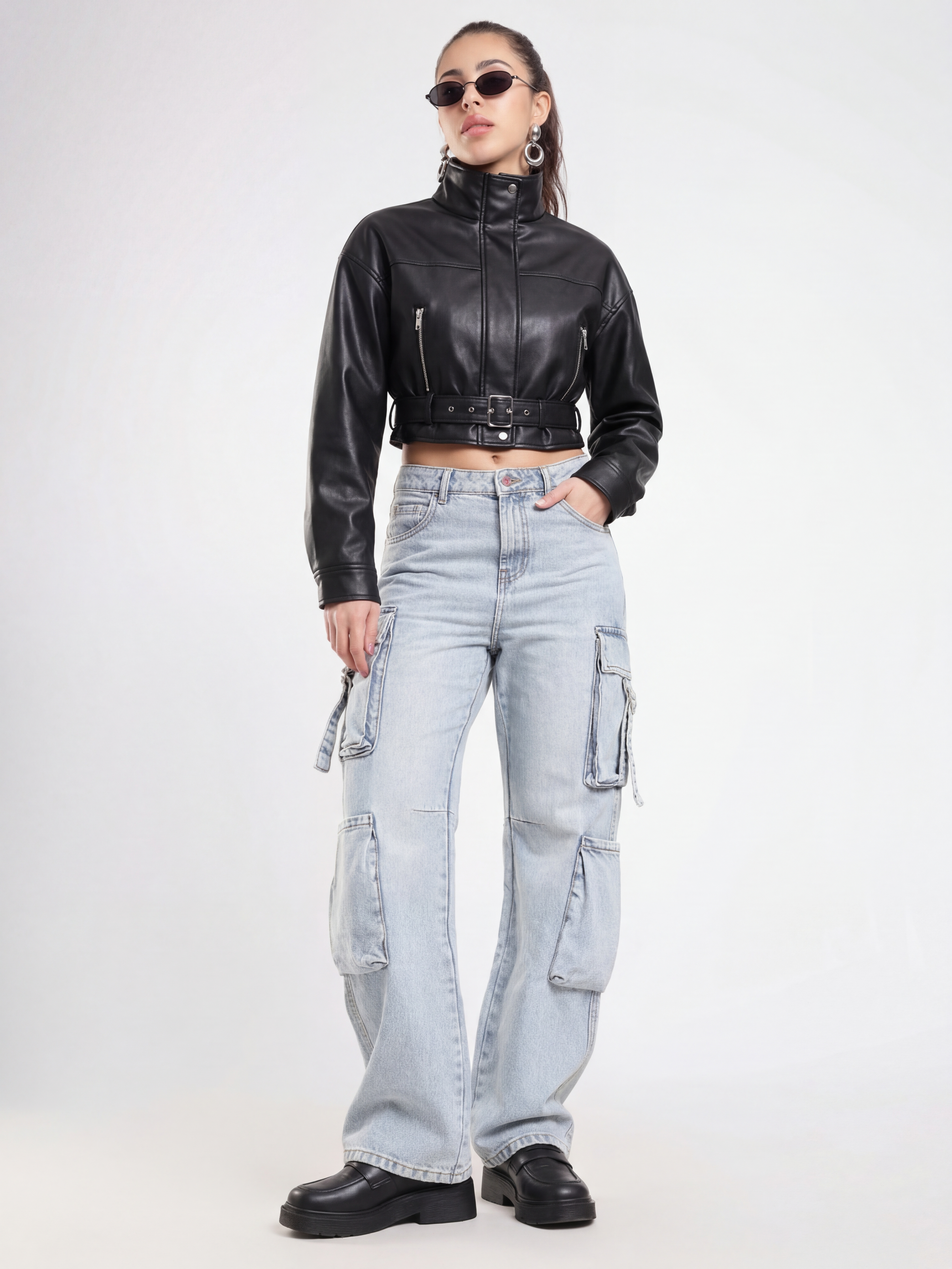 Light Wash Utility Cargo Jeans