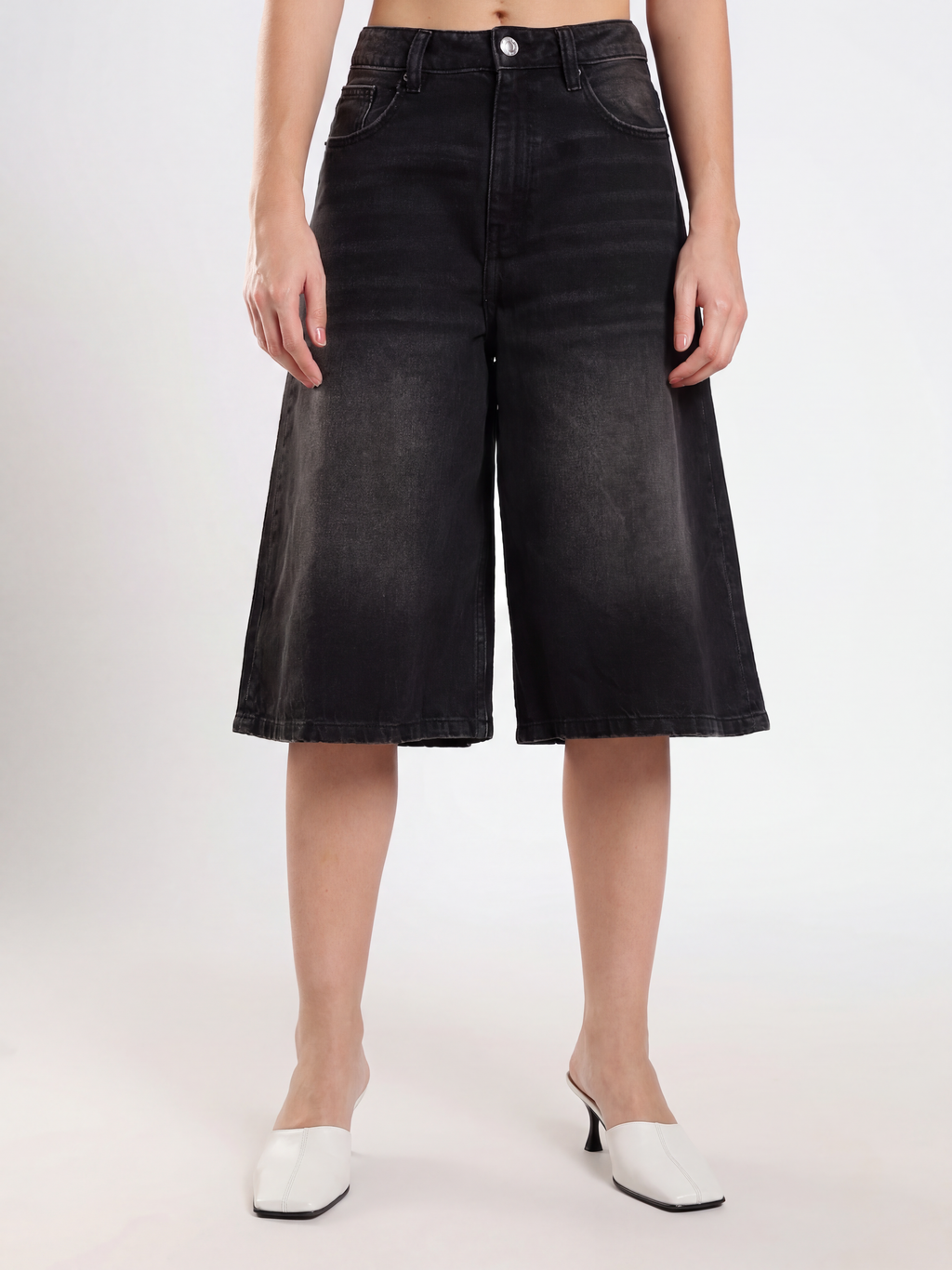 Washed Black Denim Bermuda Shorts